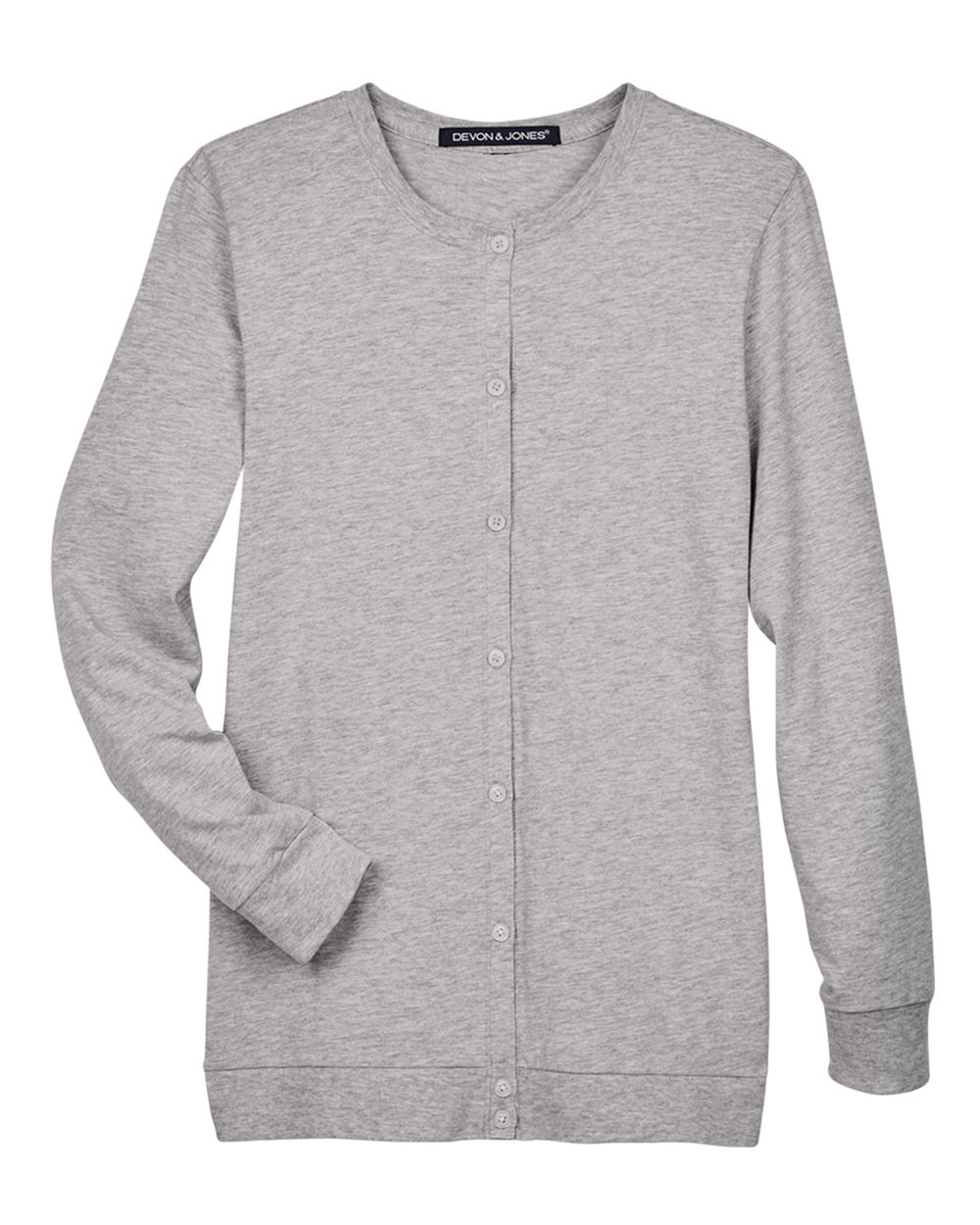 Front View of Grey Heather Women's Perfect Fit™ Ribbon Cardigan - DP181W