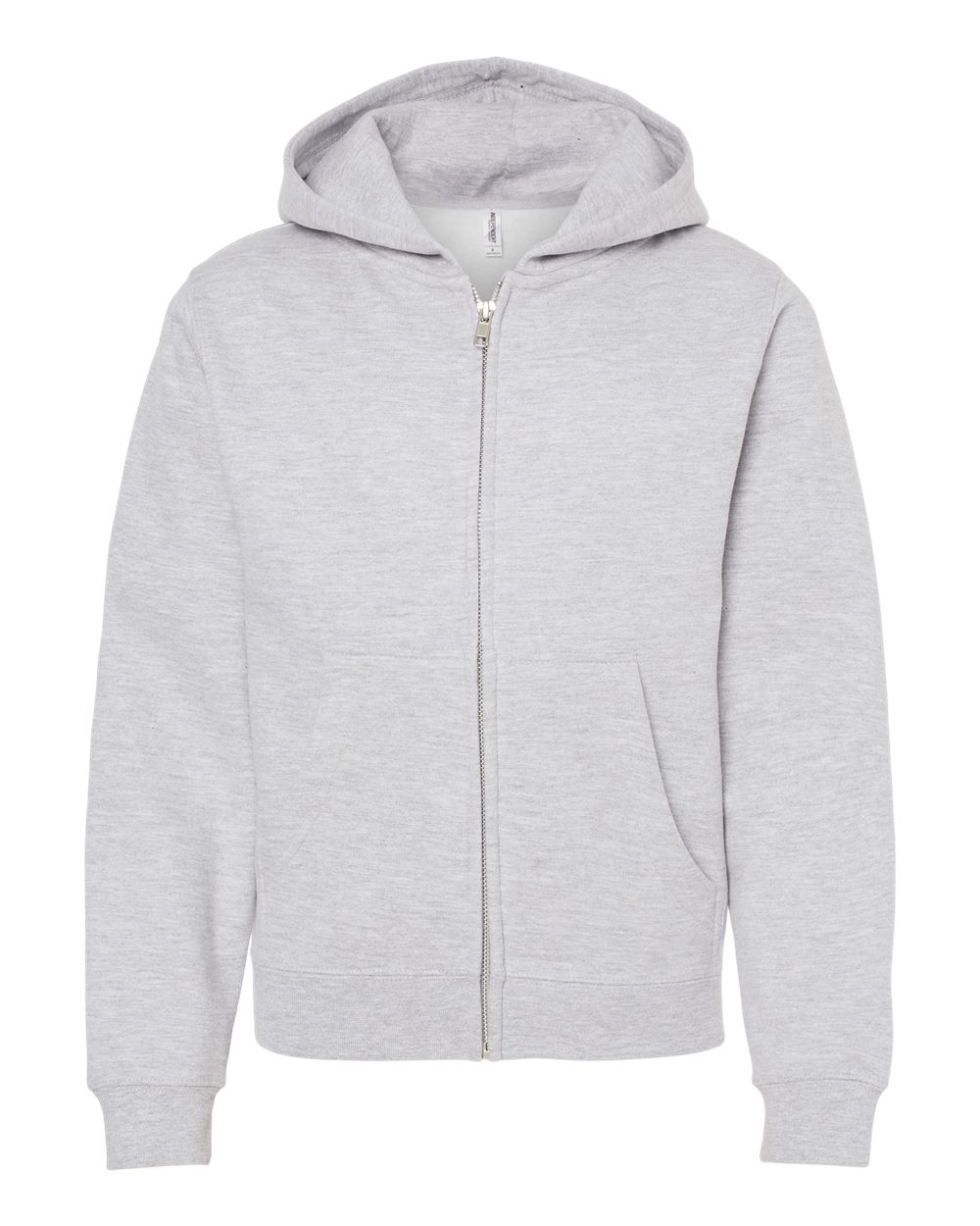 Front View of Grey Heather Youth Midweight Full-Zip Hooded Sweatshirt - SS4001YZ