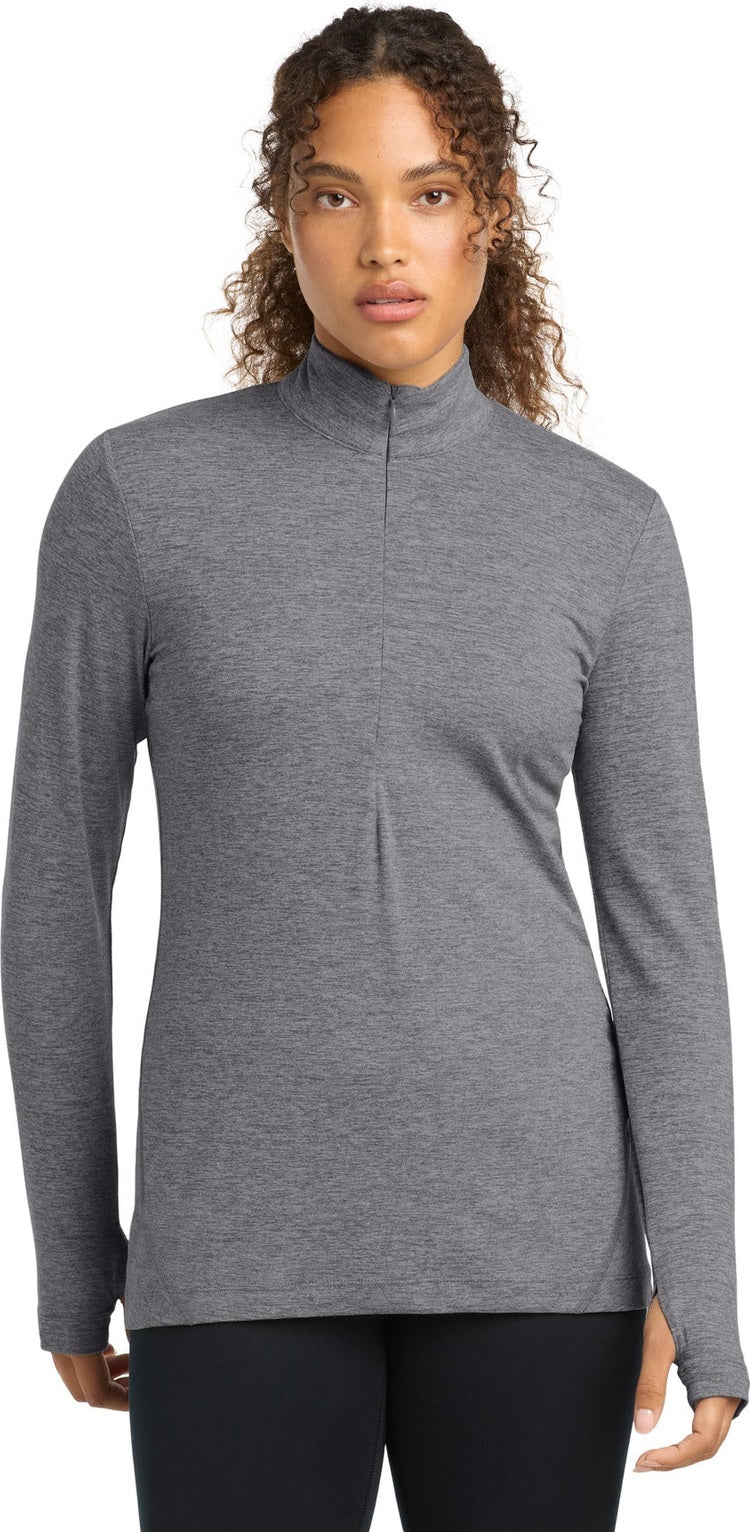 Front View of Grey Hthr Sport-Tek Women's Exchange 1.5 Long Sleeve 1/2-Zip LST711