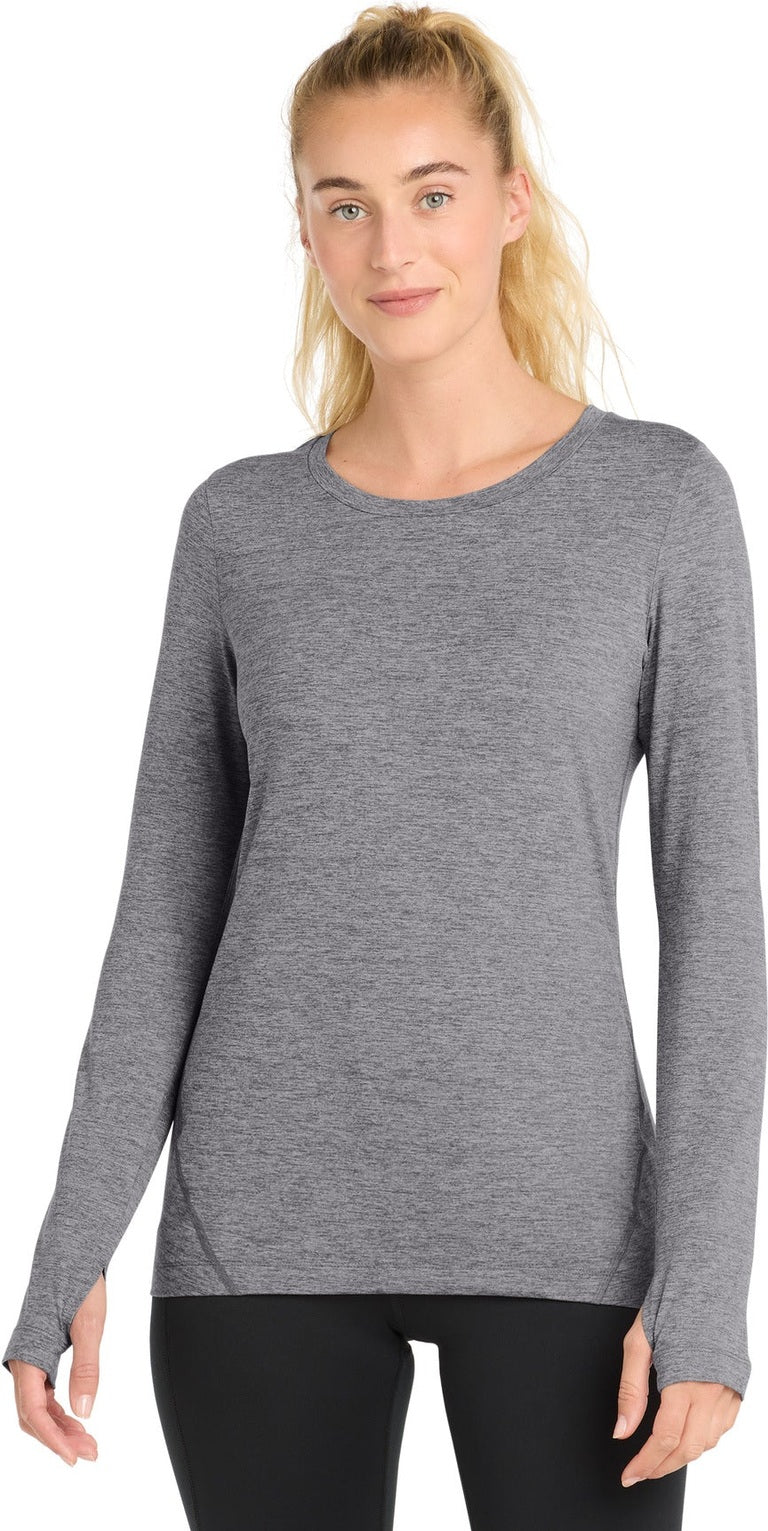 Front View of Grey Hthr Sport-Tek Women's Exchange 1.5 Long Sleeve Crew LST710