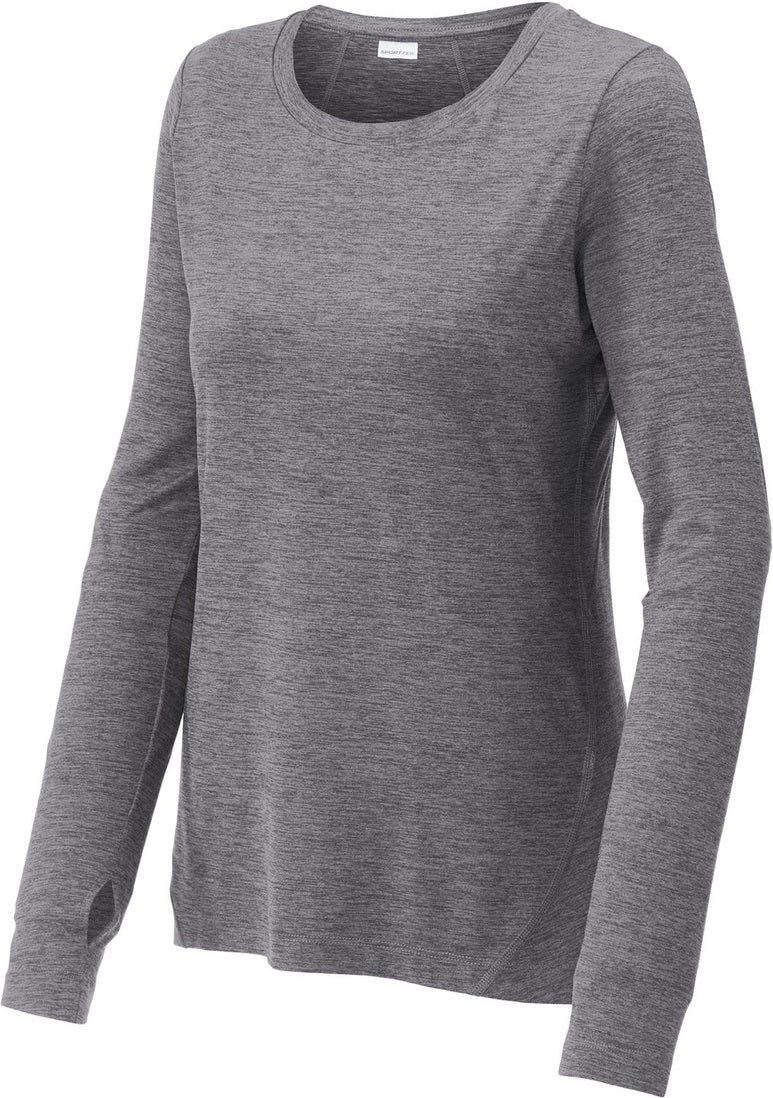 Front View of Grey Hthr Sport-Tek Women's Exchange 1.5 Long Sleeve Crew LST710