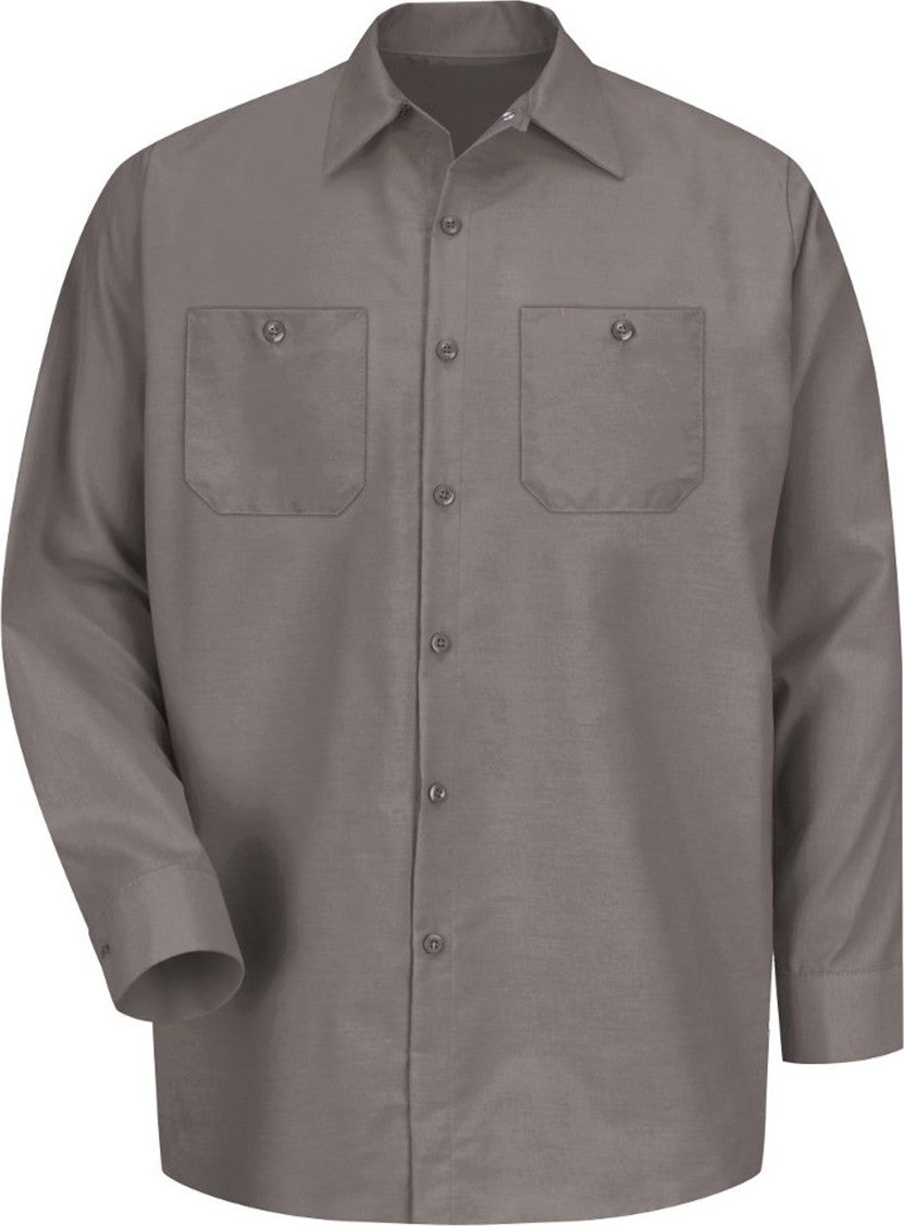 Front View of Grey Industrial Long Sleeve Work Shirt - SP14
