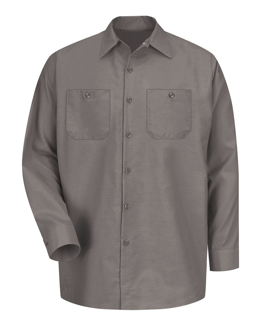 Front View of Grey Industrial Long Sleeve Work Shirt - Tall Sizes - SP14T