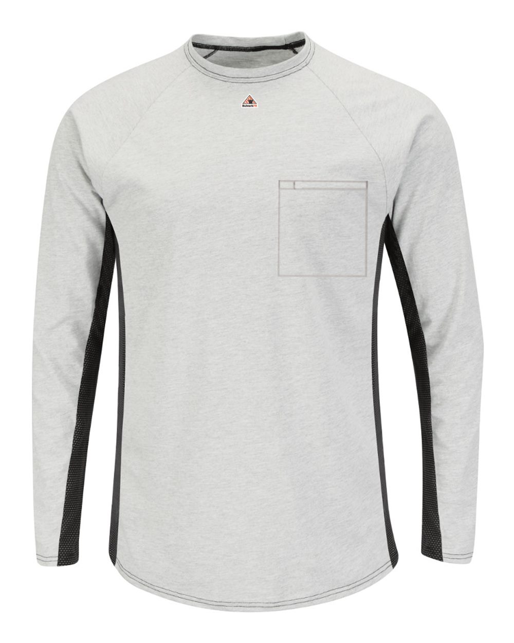 Front View of Grey Long Sleeve FR Two-Tone Base Layer with Concealed Chest Pocket - EXCEL FR - MPS8 plain
