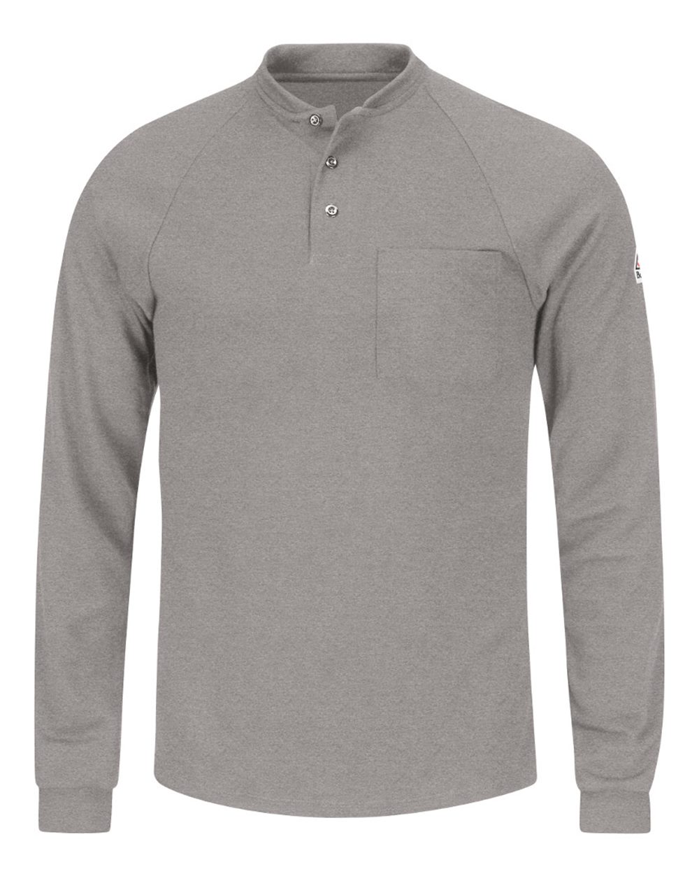 Front View of Grey Long Sleeve Henley Shirt- CoolTouch®2 - SML2
