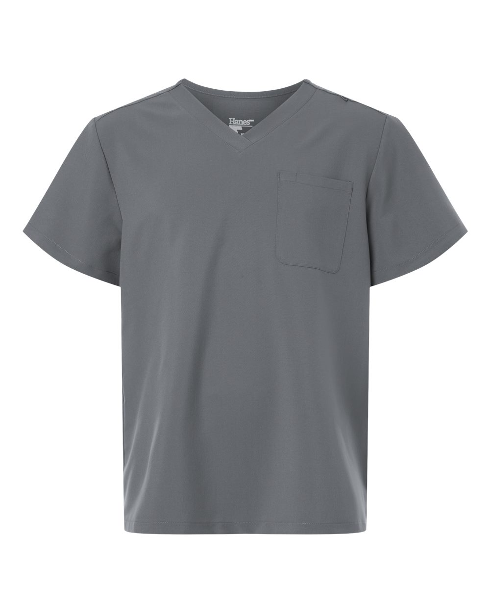 Front View of Grey Men's V-Neck Pocket Scrub Top - HMB000 plain