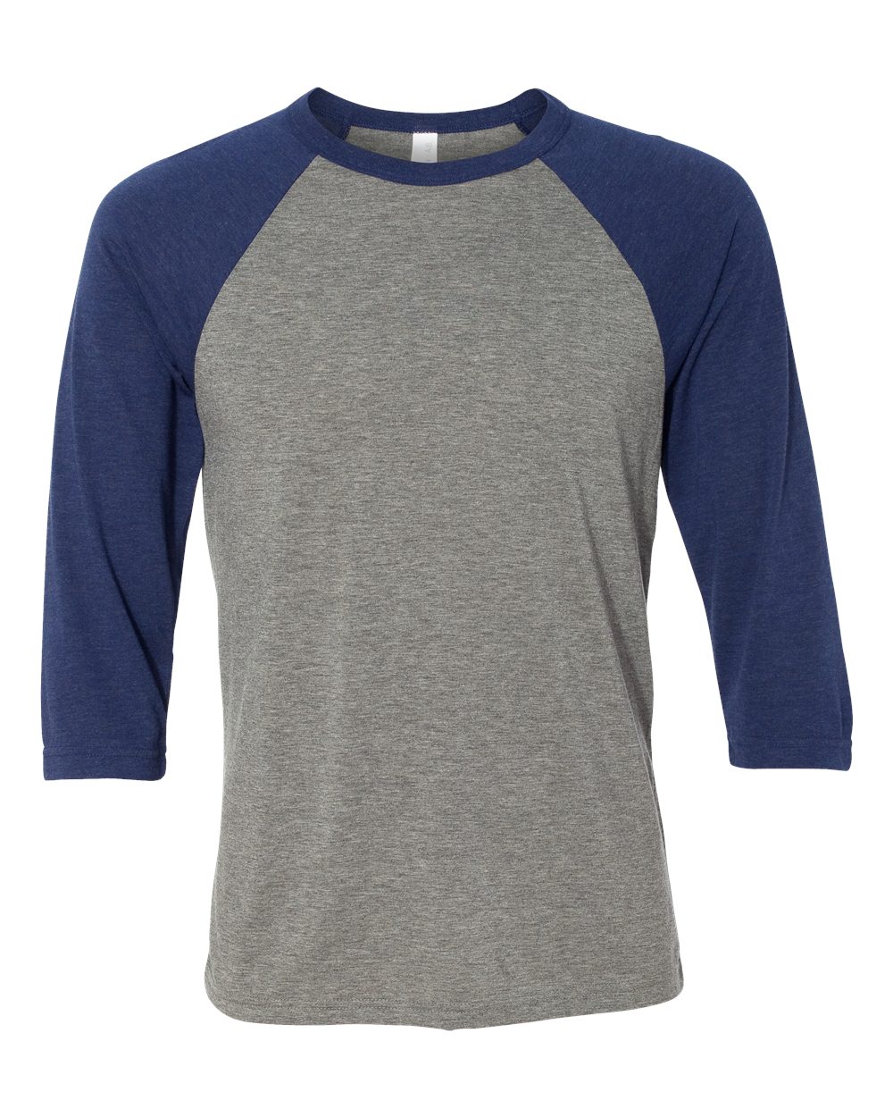 Front View of Grey/ Navy Triblend Three-Quarter Sleeve Baseball Tee - 3200