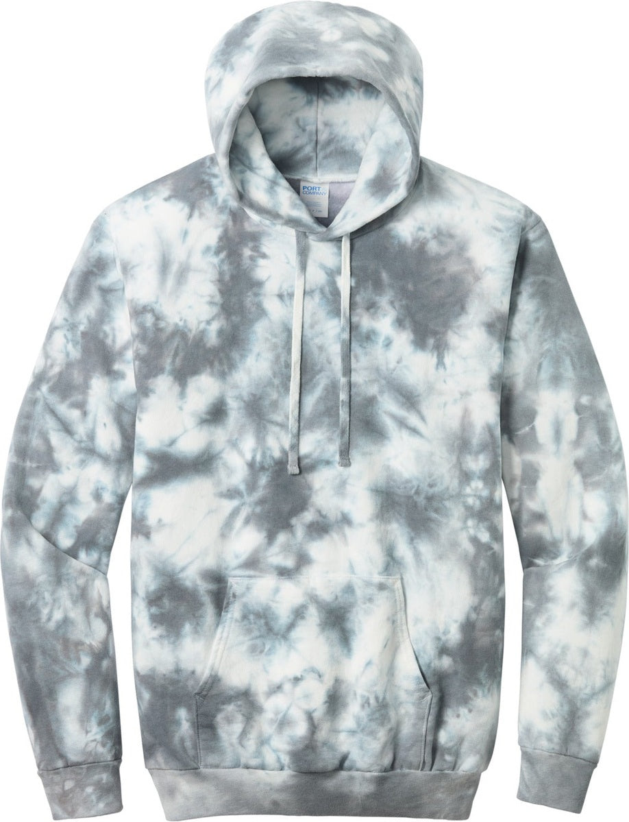 Front View of Grey Port & Co Crystal Tie-Dye Pullover Hoodie PC144