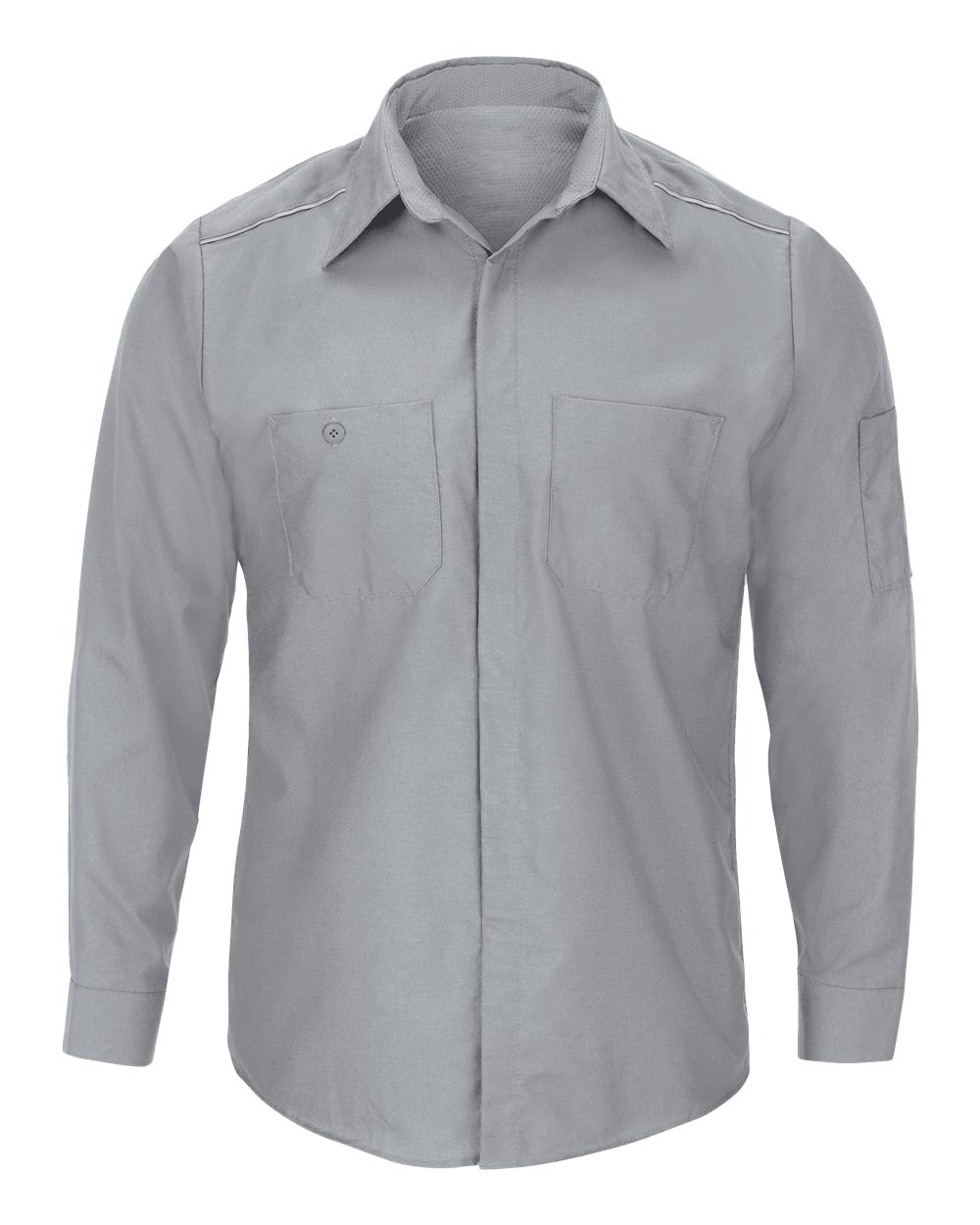 Front View of Grey Pro Airflow Long Sleeve Work Shirt - Tall Sizes - SP3AT
