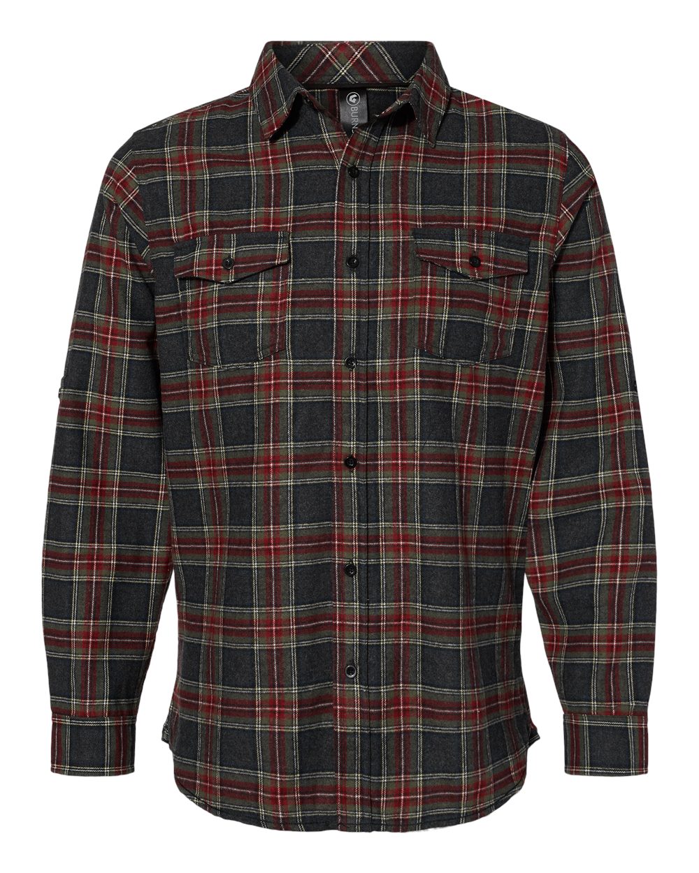 Front View of Grey/ Red Yarn-Dyed Flannel Shirt - 8210