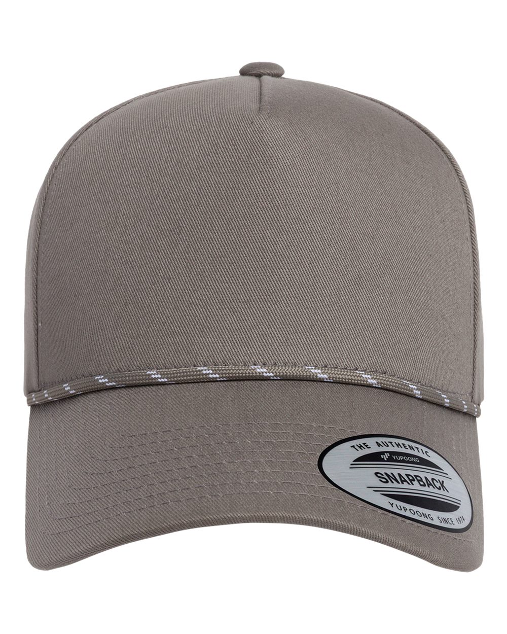 Front View of Grey Retro Cotton Blend Five-Panel Rope Cap - 5079BD