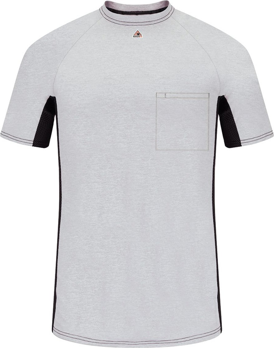 Front View of Grey Short Sleeve FR Two-Tone Base Layer with Concealed Chest Pocket- EXCEL FR - MPS4