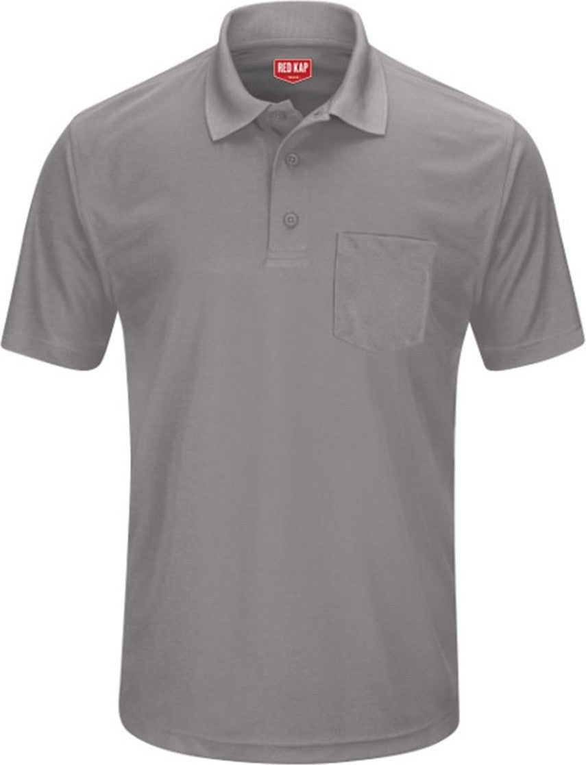 Front View of Grey Short Sleeve Performance Knit Pocket Polo - SK98