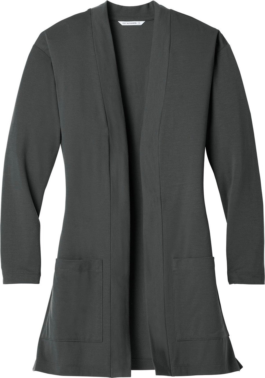 Front View of Grey Smoke Port Authority Women's Concept Long Pocket Cardigan . LK5434