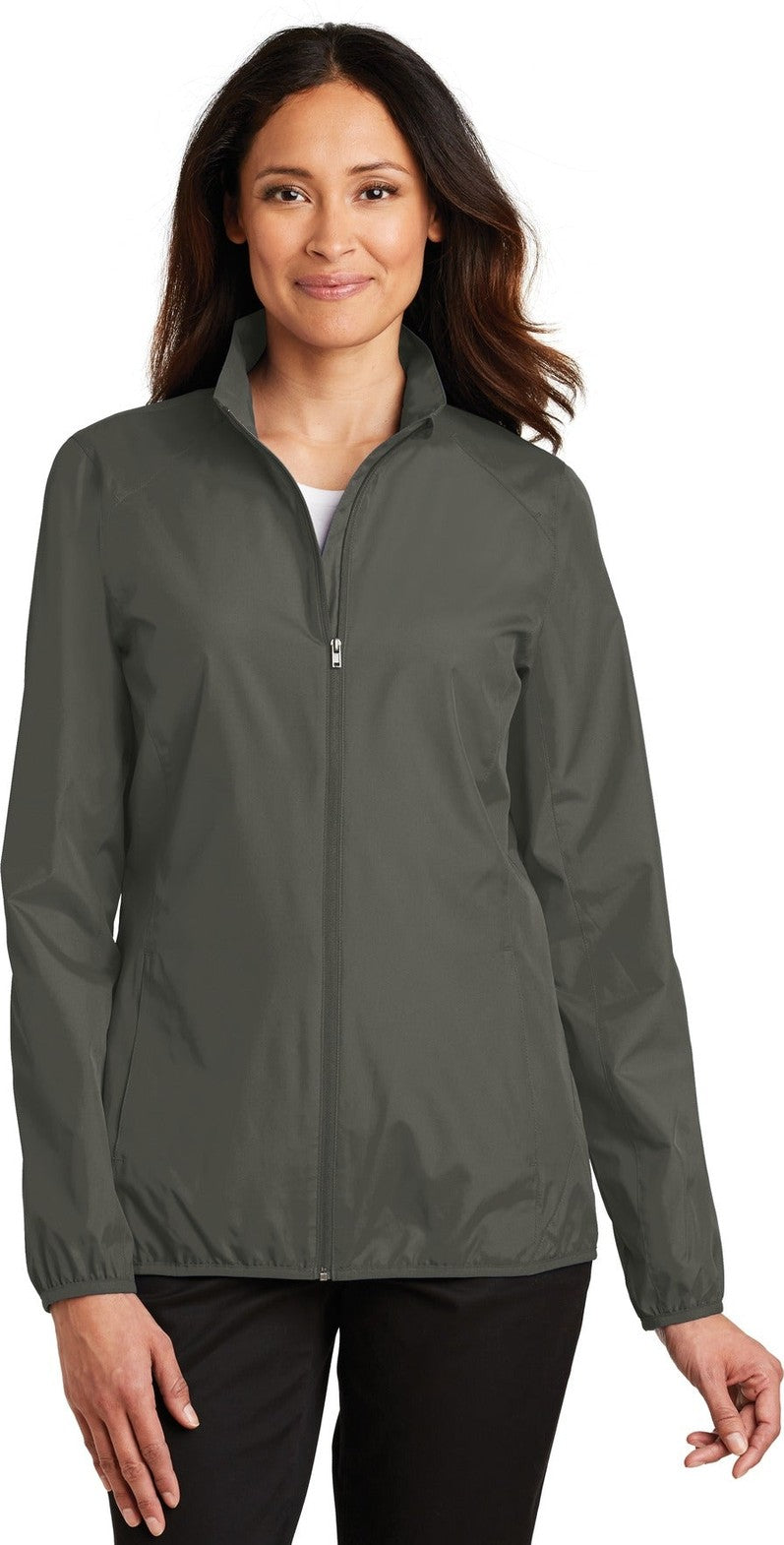 Front View of Grey Steel Port Authority Women's Zephyr Full-Zip Jacket. L344