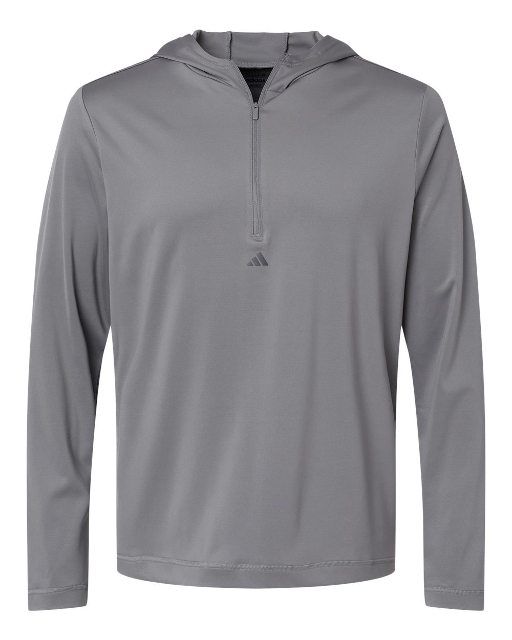 Front View of Grey Three Lightweight Performance Quarter-Zip Hooded Pullover - A596