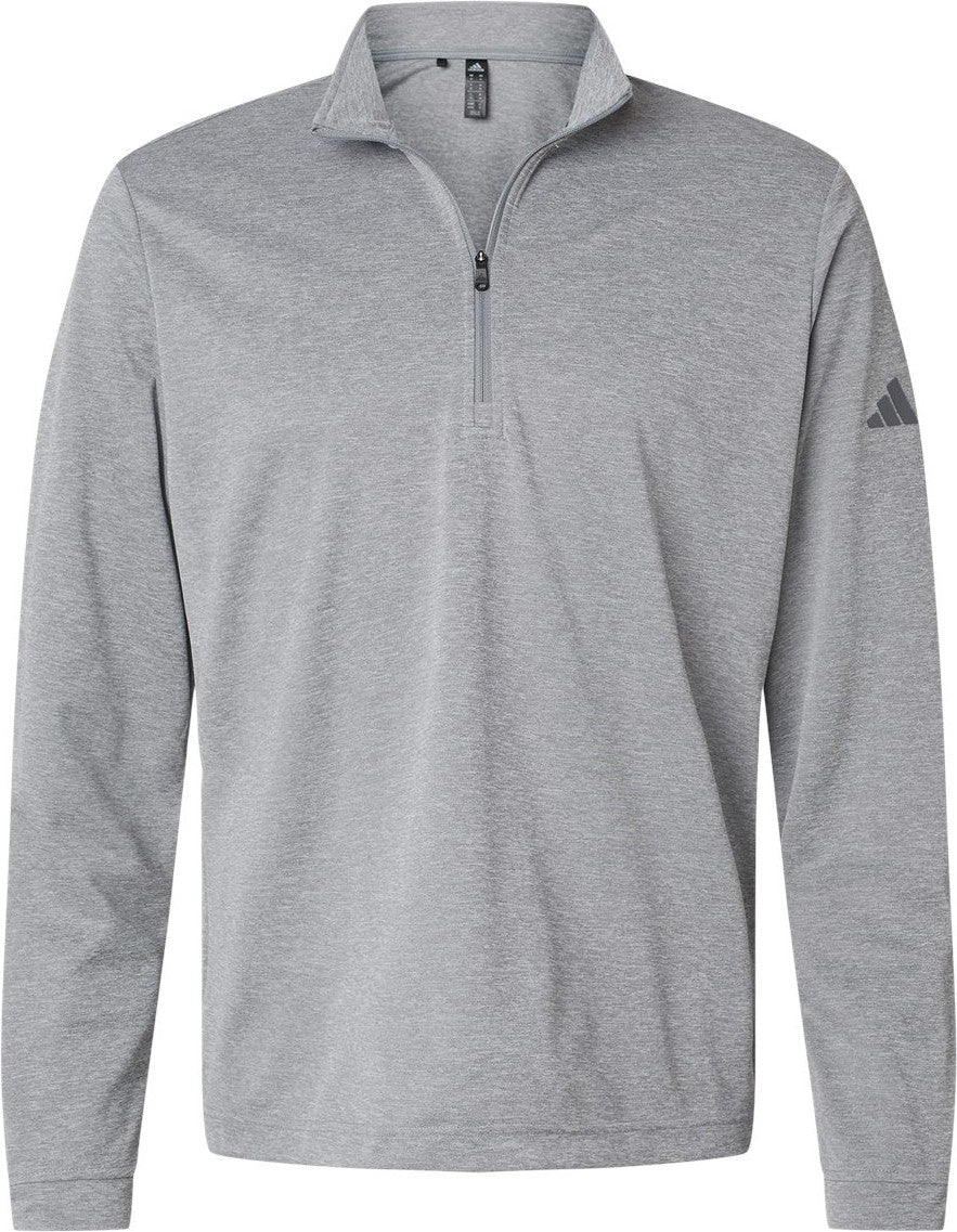 Front View of Grey Three Melange Lightweight Quarter-Zip Pullover - A401