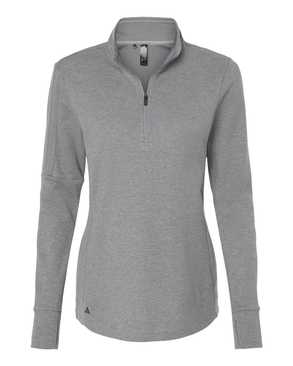 Front View of Grey Three Melange Women's 3-Stripes Quarter-Zip Sweater - A555