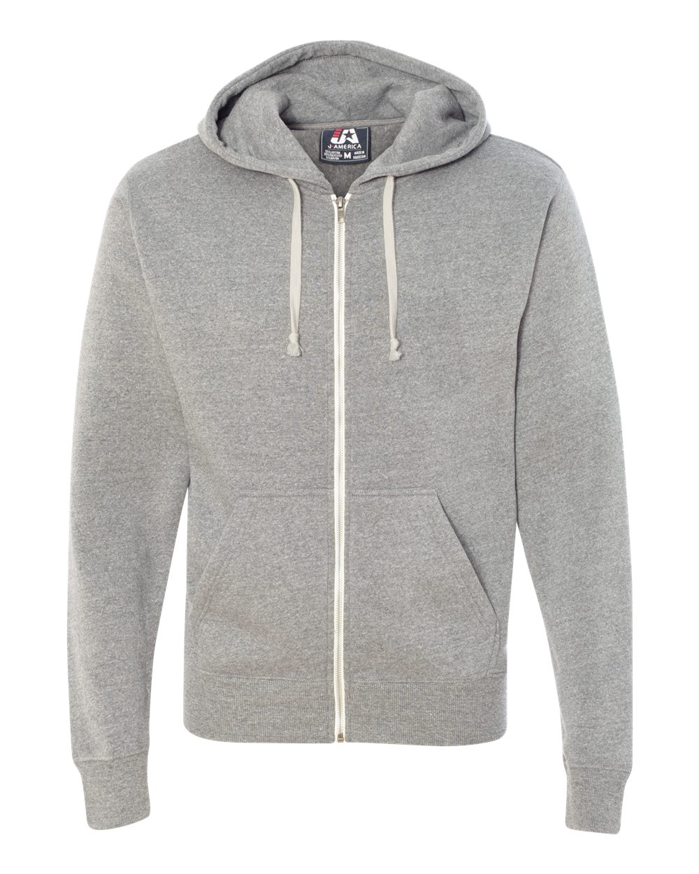 Front View of Grey Triblend Triblend Full-Zip Hooded Sweatshirt - 8872