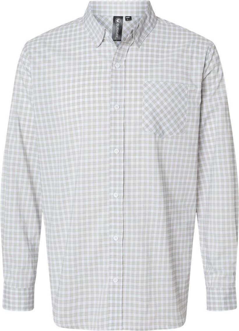 Front View of Grey/ White Gingham Technical Stretch Burn Shirt - 3291