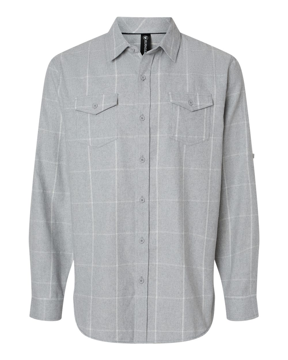Front View of Grey/ White Yarn-Dyed Flannel Shirt - 8210