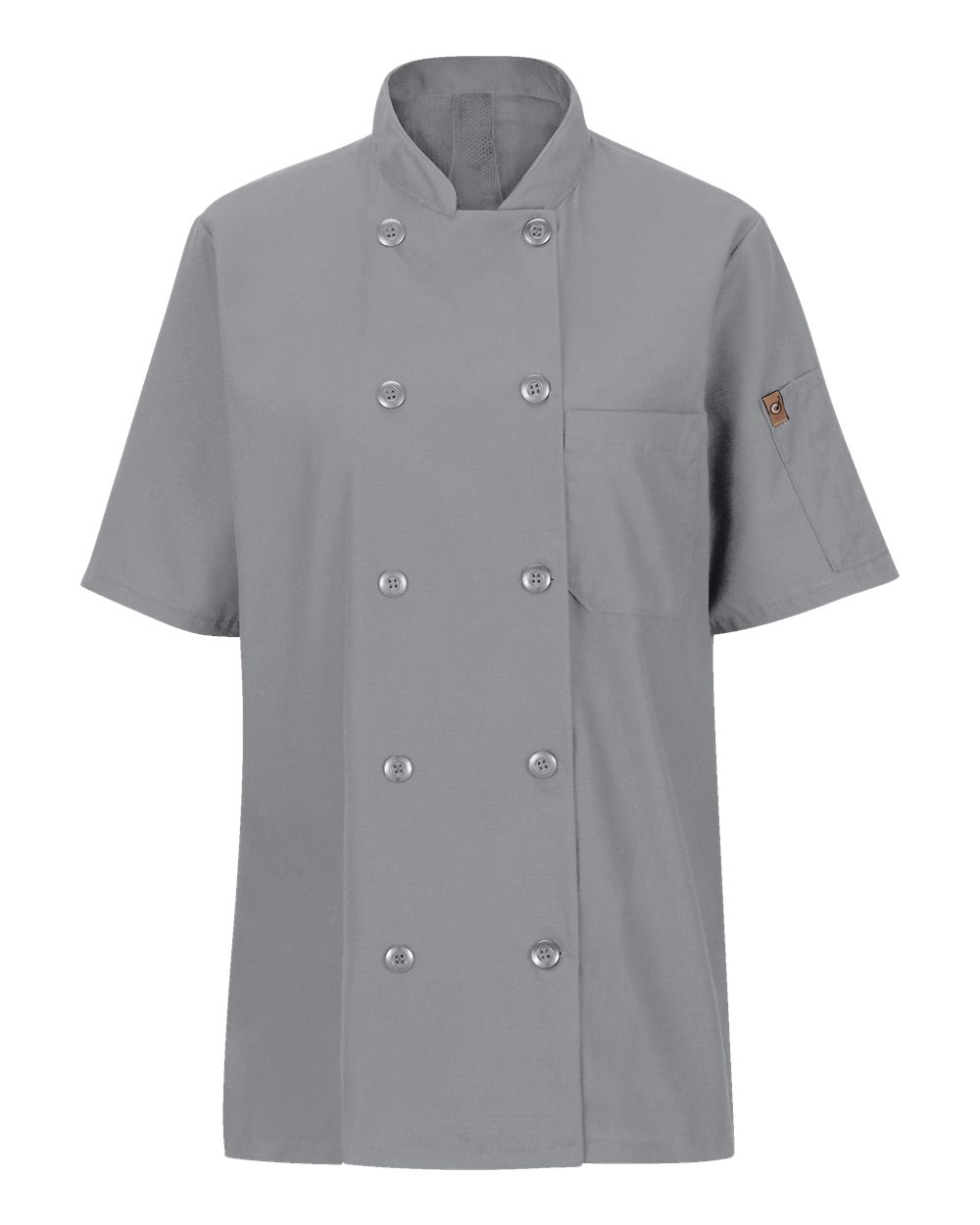 Front View of Grey Women&#39;s Mimix™ Short Sleeve Chef Coat with OilBlok - 045X