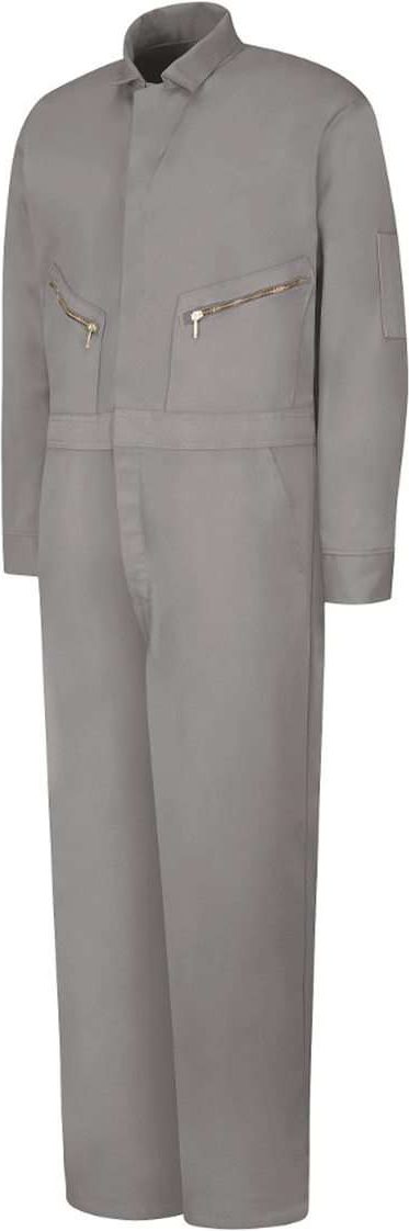 Front View of Grey Zip-Front Cotton Coverall Additional Sizes - CC18EXT