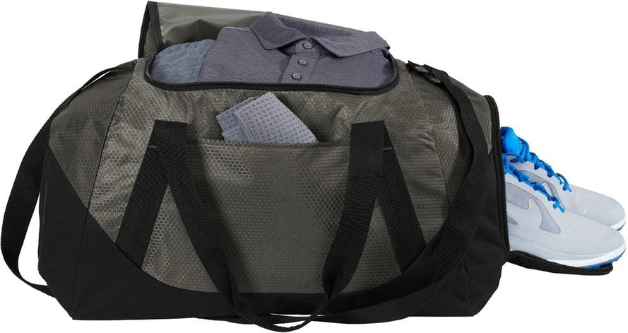 Front View of Grey/Black Port Authority Team Duffel BG804