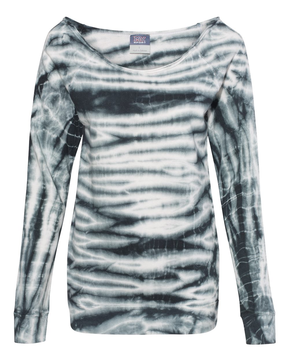 Front View of Greyscale Women's French Terry Off-the-Shoulder Tie-Dyed Sweatshirt - W20173 plain