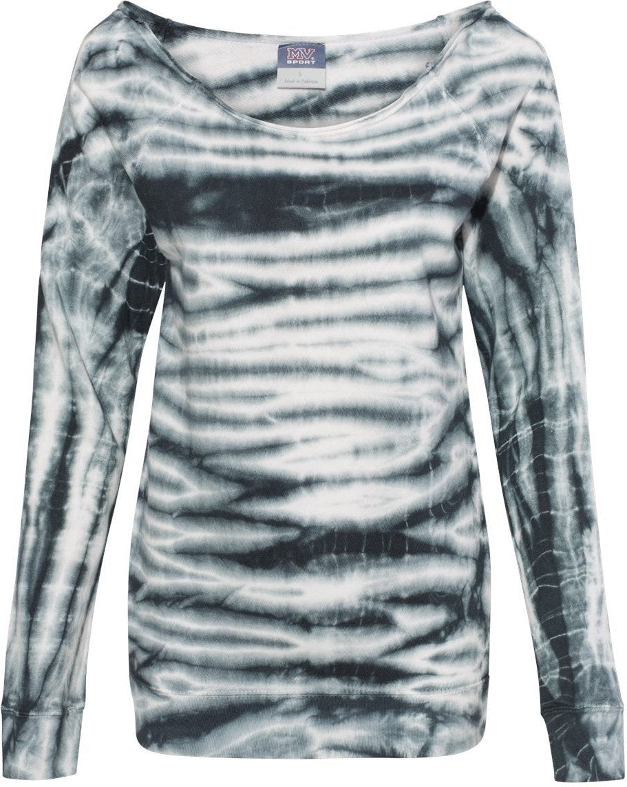 Front View of Greyscale Women's French Terry Off-the-Shoulder Tie-Dyed Sweatshirt - W20173