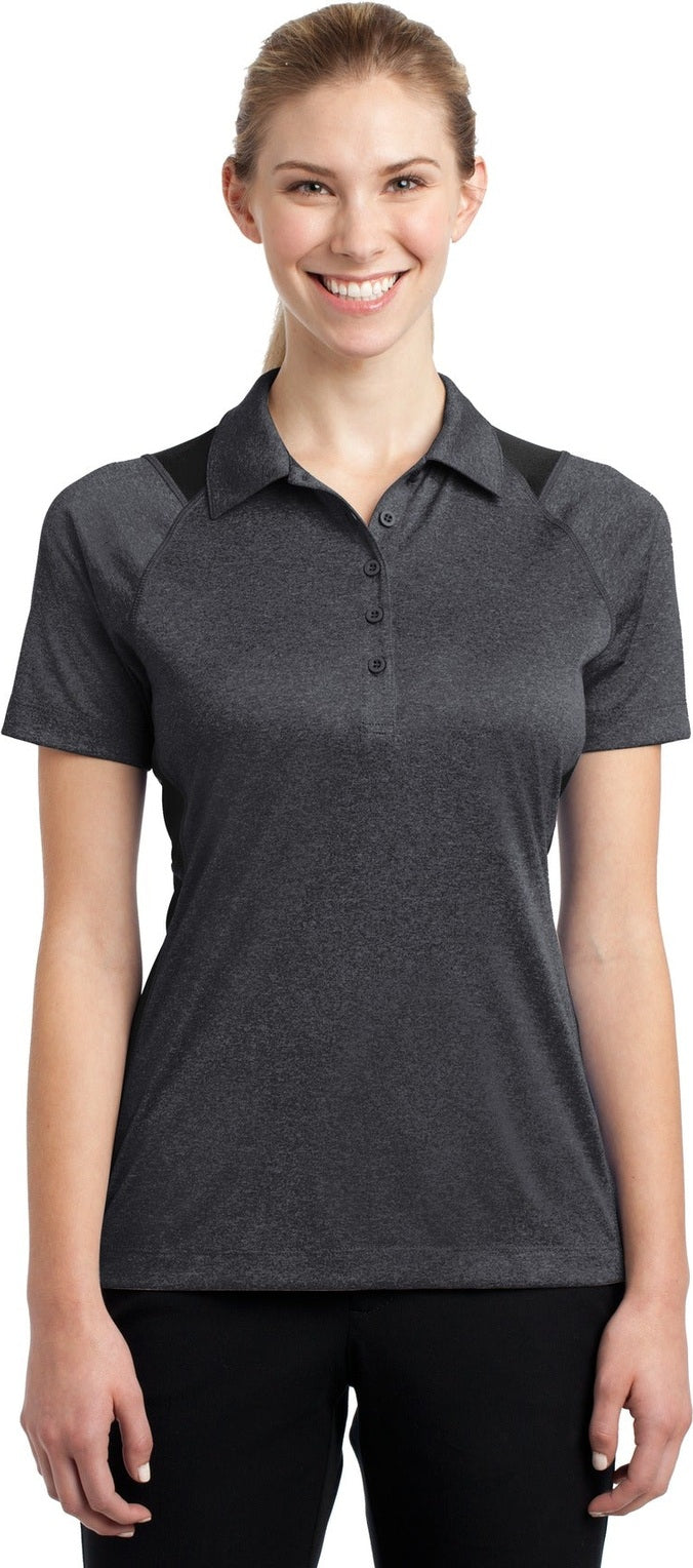 Front View of Grph He/Black Sport-Tek Women's Heather Colorblock Contender Polo. LST665