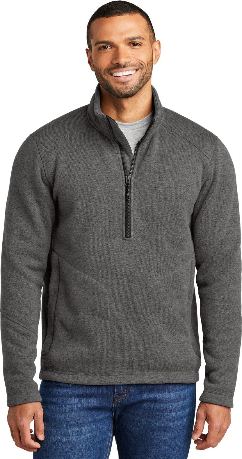 Front View of GrySmkHthr Port Authority Arc Sweater Fleece 1/4-Zip F426