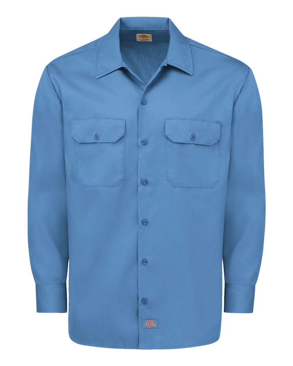 Front View of Gulf Blue Long Sleeve Work Shirt - 5574
