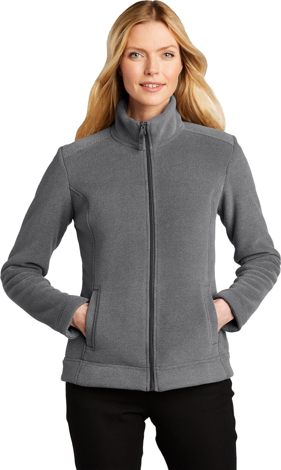 Front View of Gust Gy/Str Gy Port Authority Women's Ultra Warm Brushed Fleece Jacket. L211