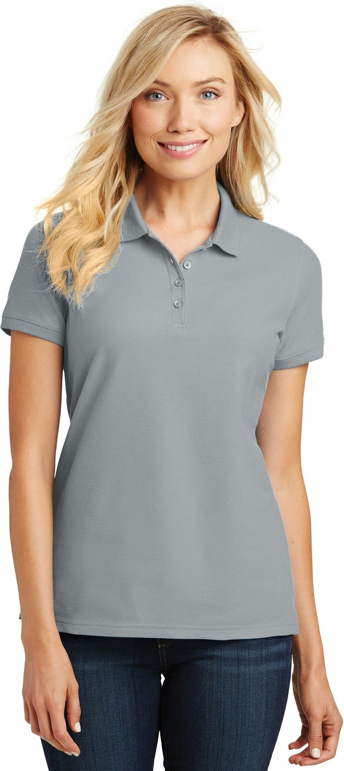 Front View of Gusty Grey Port Authority Women's Core Classic Pique Polo. L100