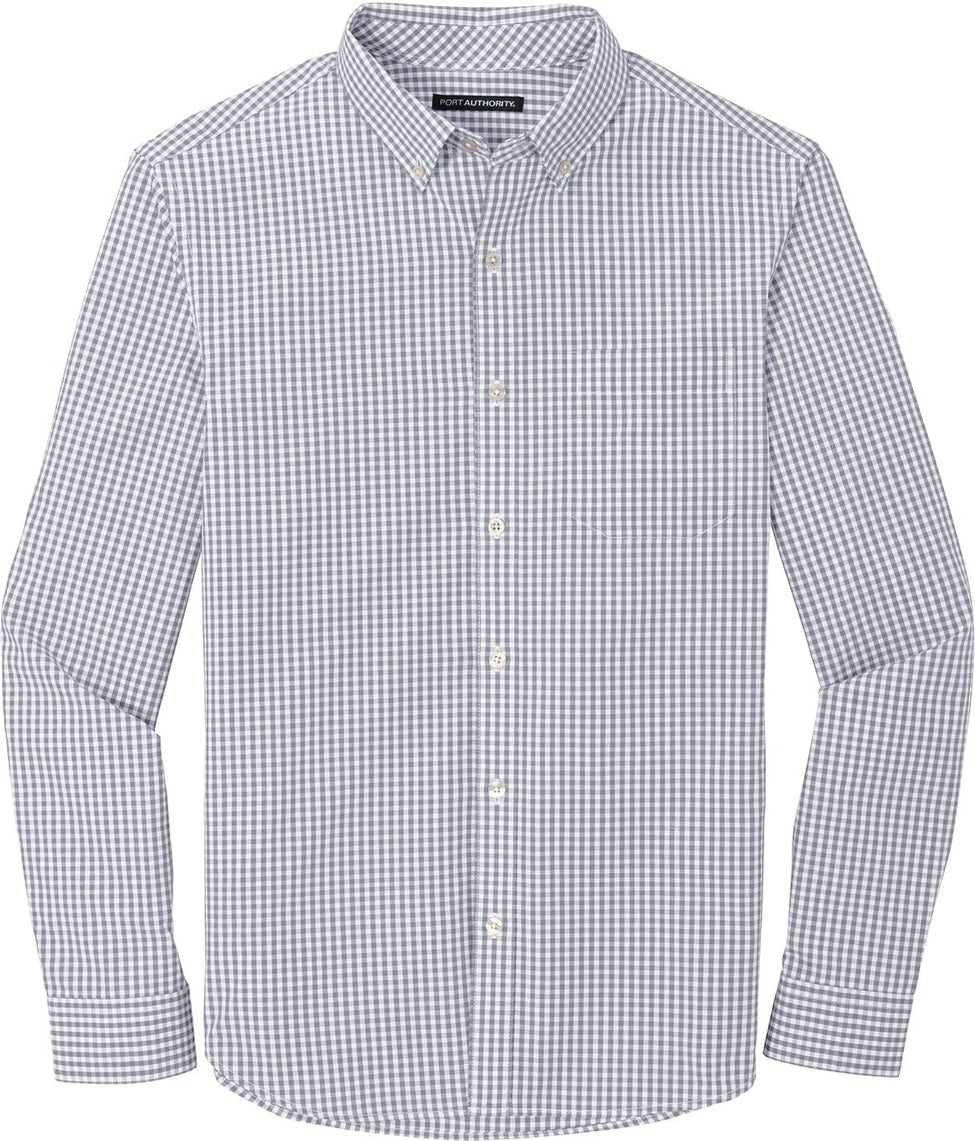 Front View of Gusty Grey/Wht Port Authority Broadcloth Gingham Easy Care Shirt W644