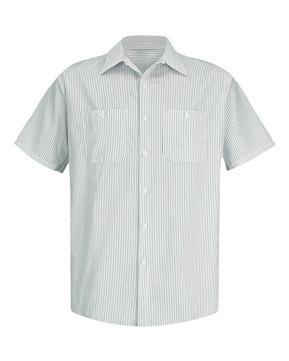 Front View of GW-White/ Green Stripe Premium Short Sleeve Work Shirt - Tall Sizes - SP20T