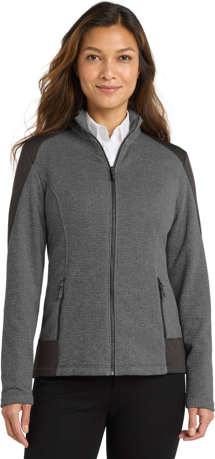 Front View of Gy Smk H/Gy Sm Port Authority Women's Grid Fleece Jacket. L239