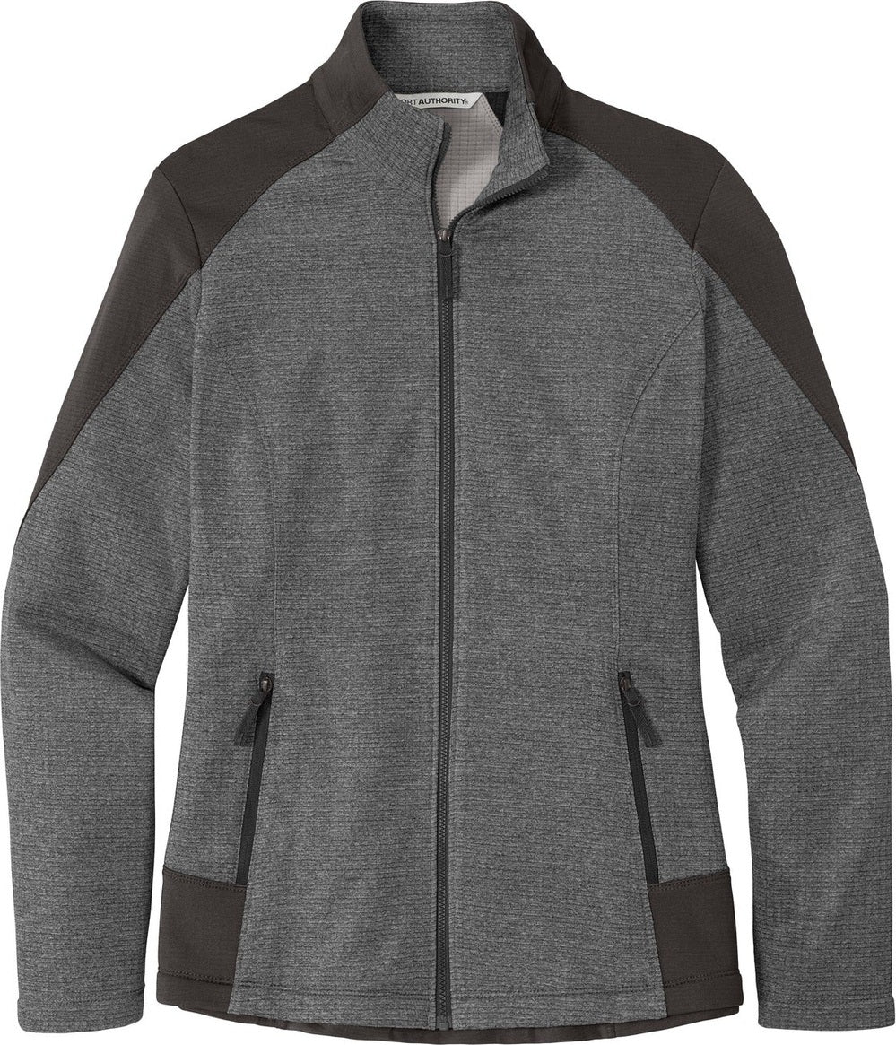 Front View of Gy Smk H/Gy Sm Port Authority Women's Grid Fleece Jacket. L239