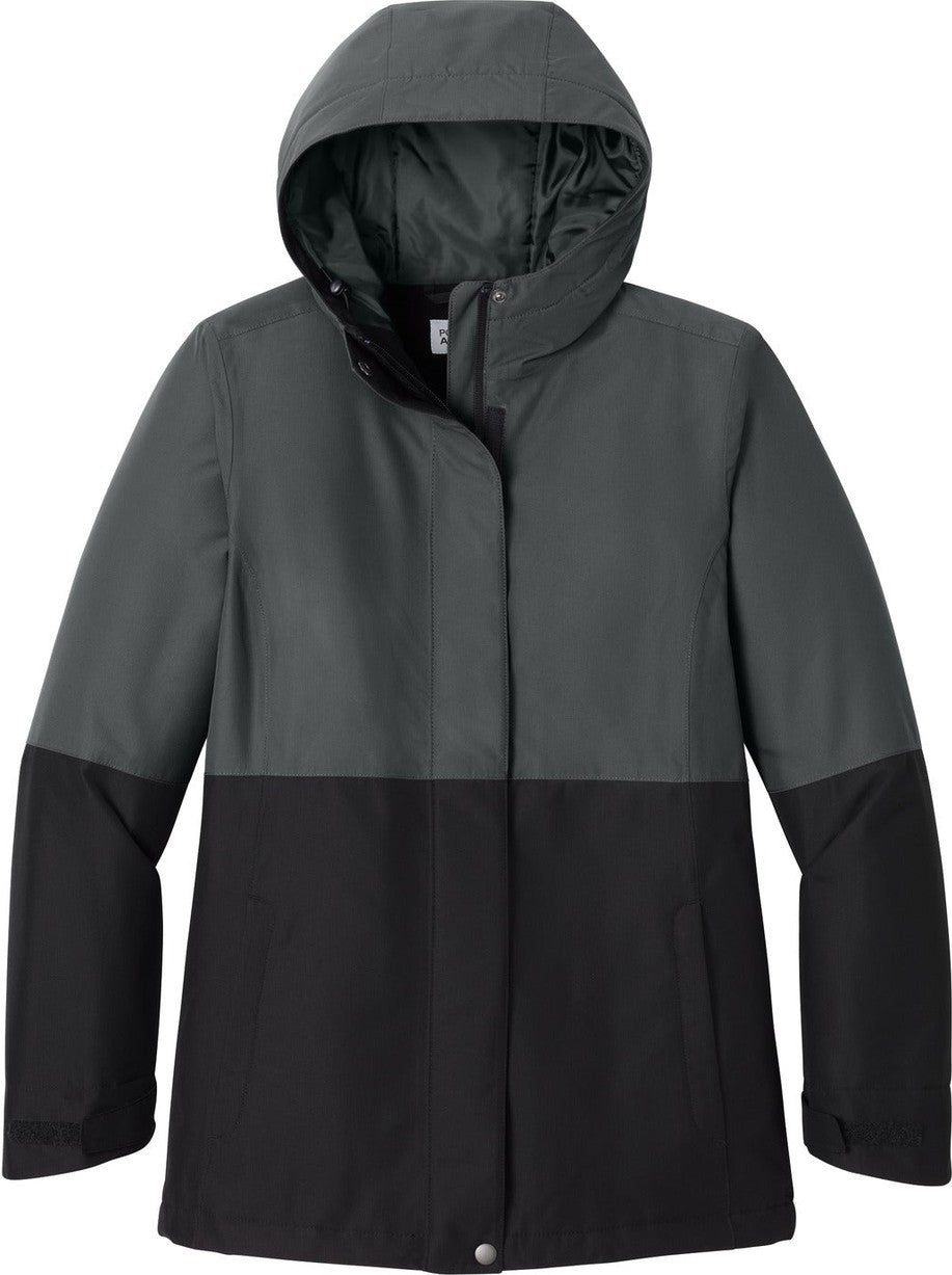 Front View of GySt/DpBlk Port Authority Women's Insulated Heavy Ripstop Jacket L721