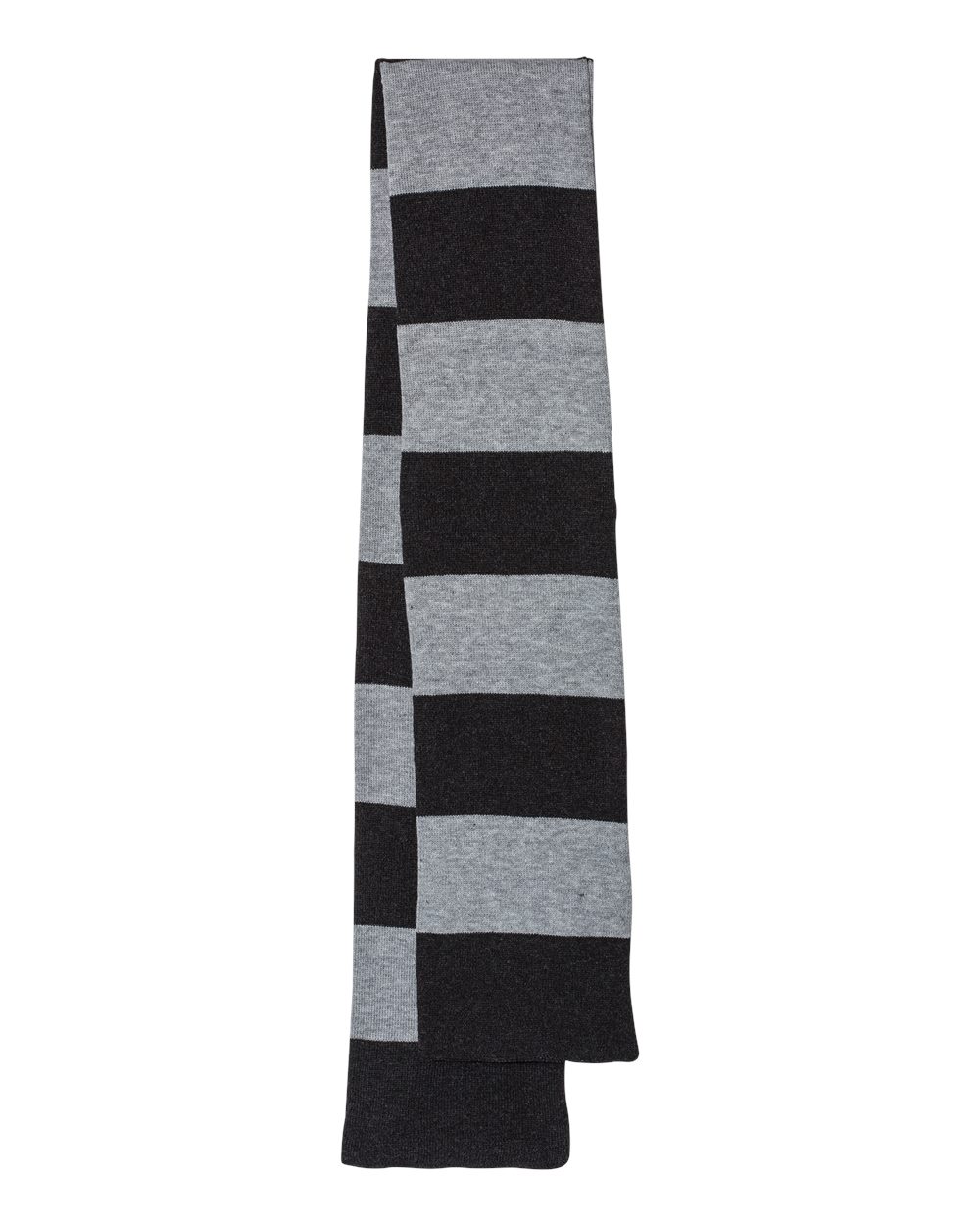 Front View of Heather Black/ Heather Grey Rugby-Striped Knit Scarf - SP02