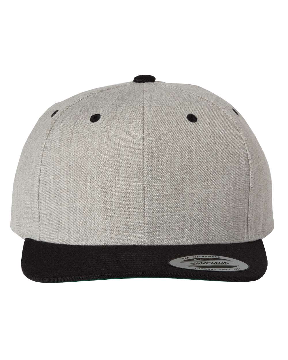 Front View of Heather/ Black Premium Flat Bill Snapback Cap - 6089M
