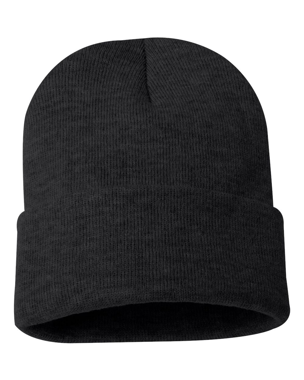 Front View of Heather Charcoal 12" Solid Cuffed Beanie - SP12