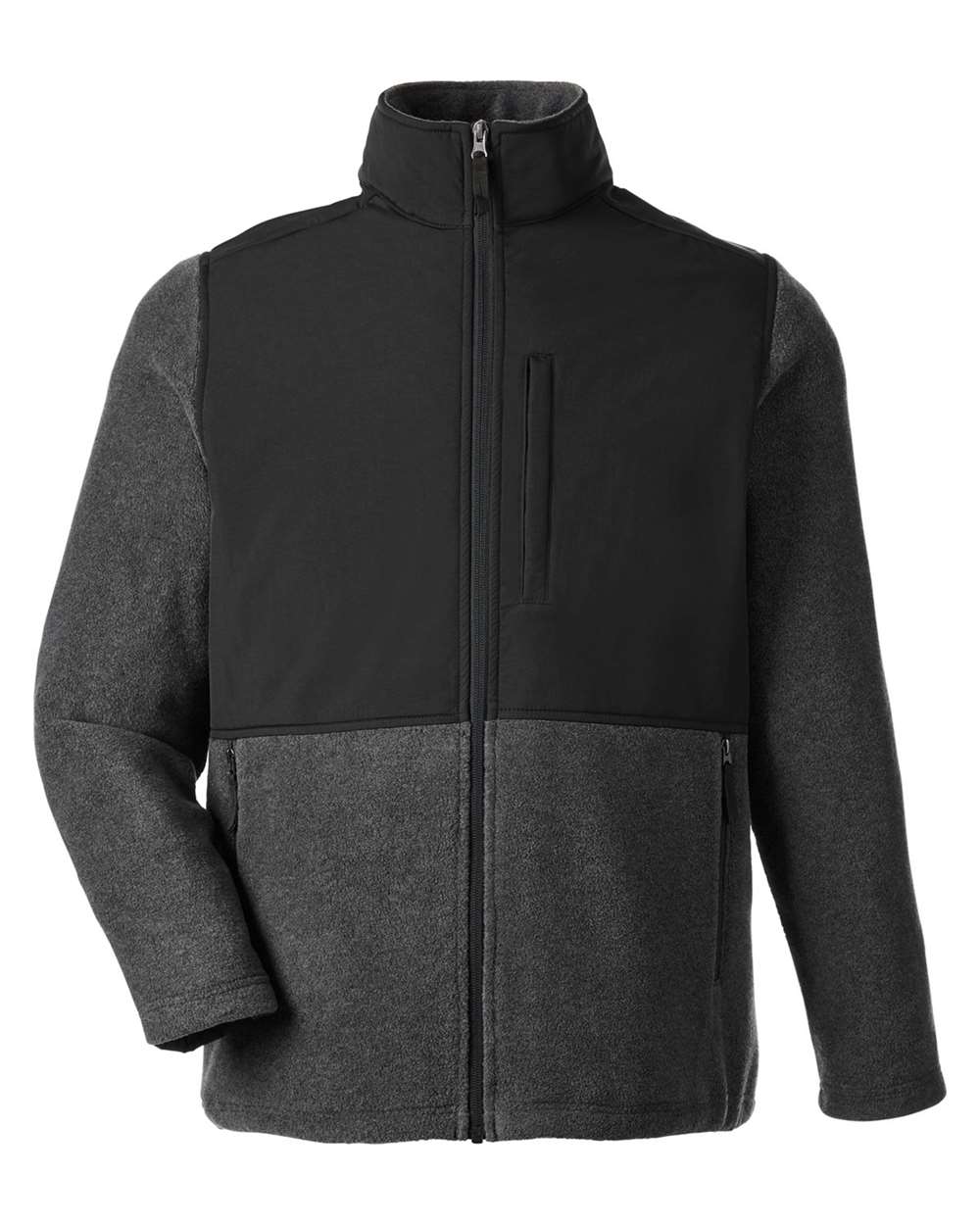 Front View of Heather Charcoal/ Black Men's Journey Summit Hybrid Full-Zip - CE890