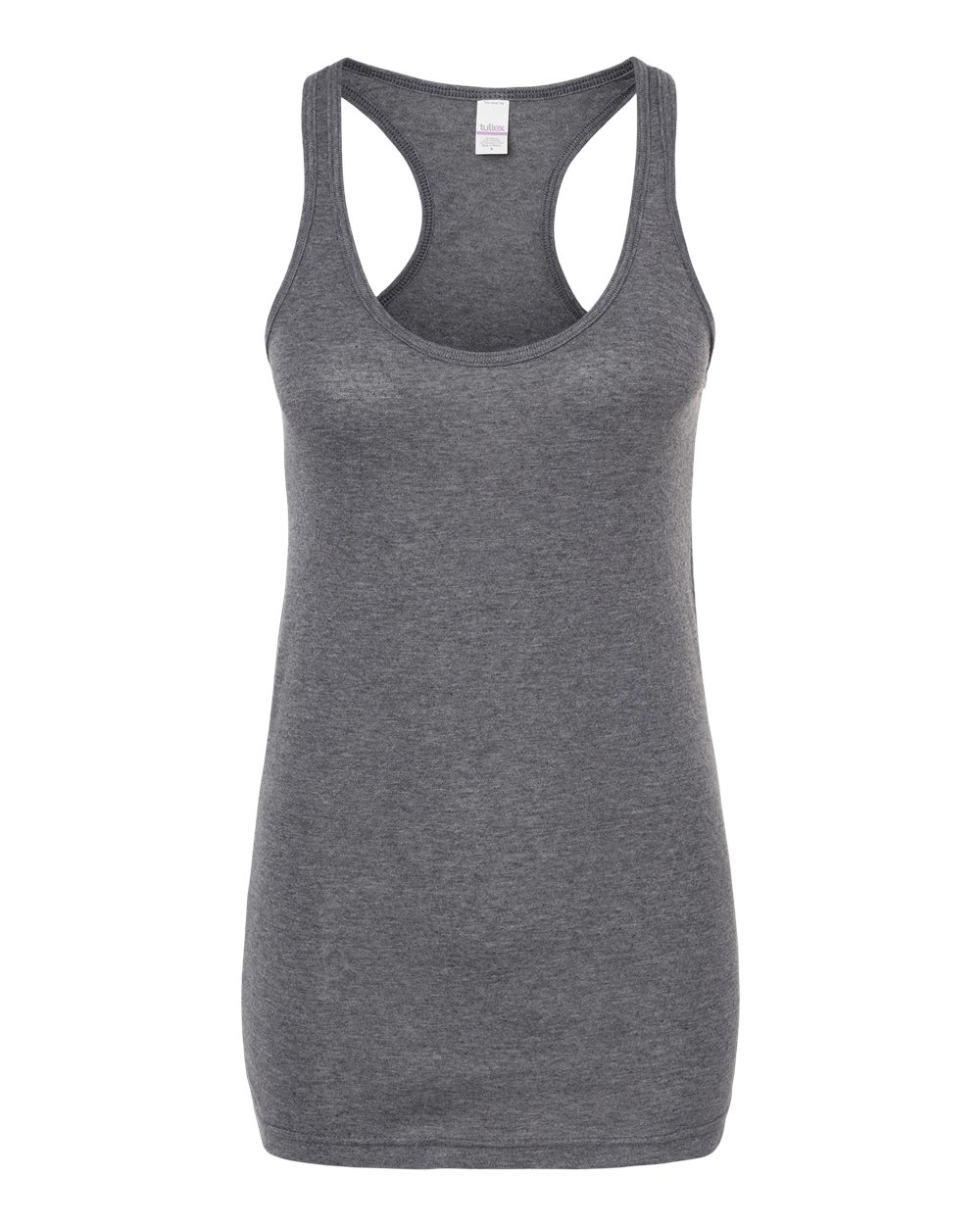 Front View of Heather Charcoal Women&#39;s Poly-Rich Racerback Tank Top - 190