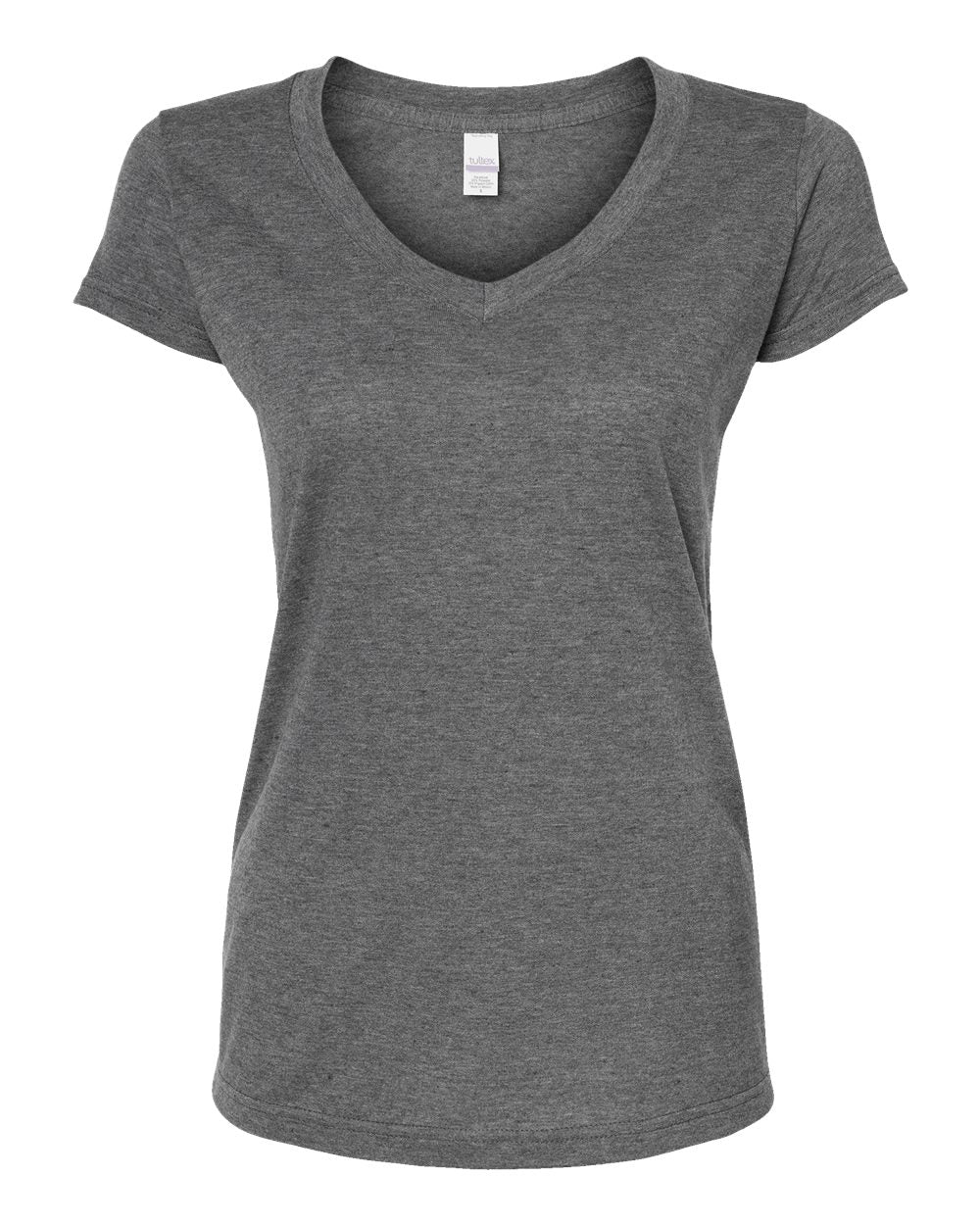 Front View of Heather Charcoal Women&#39;s Poly-Rich V-Neck T-Shirt - 244