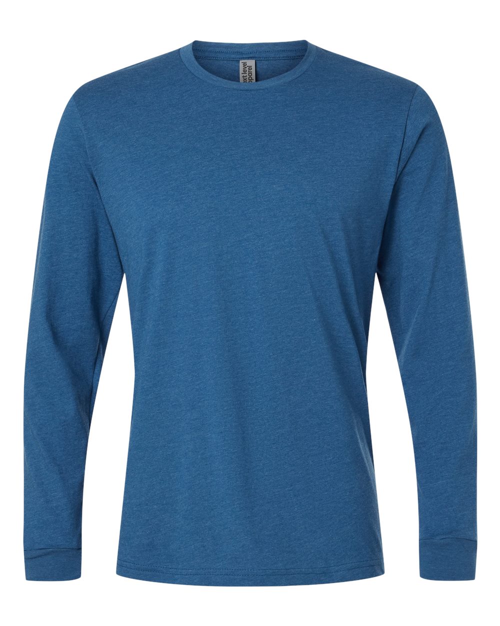 Front View of Heather Cool Blue CVC Long Sleeve T-Shirt - 6211