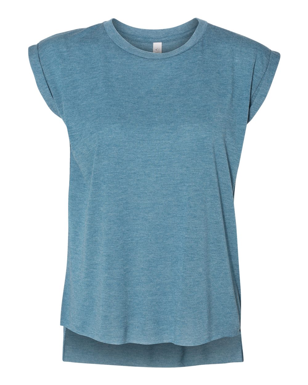 Front View of Heather Deep Teal Women’s Flowy Rolled Cuffs Muscle Tee - 8804