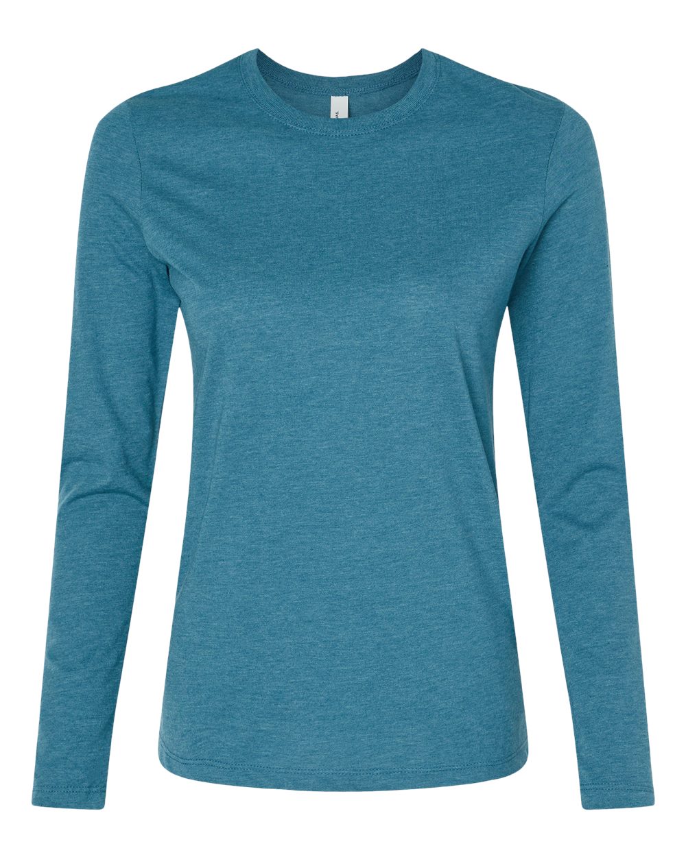 Front View of Heather Deep Teal Women’s Jersey Long Sleeve Tee - 6500