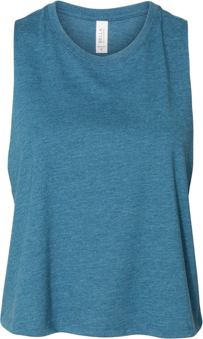 Front View of Heather Deep Teal Women&#39;s Racerback Crop Tank - 6682
